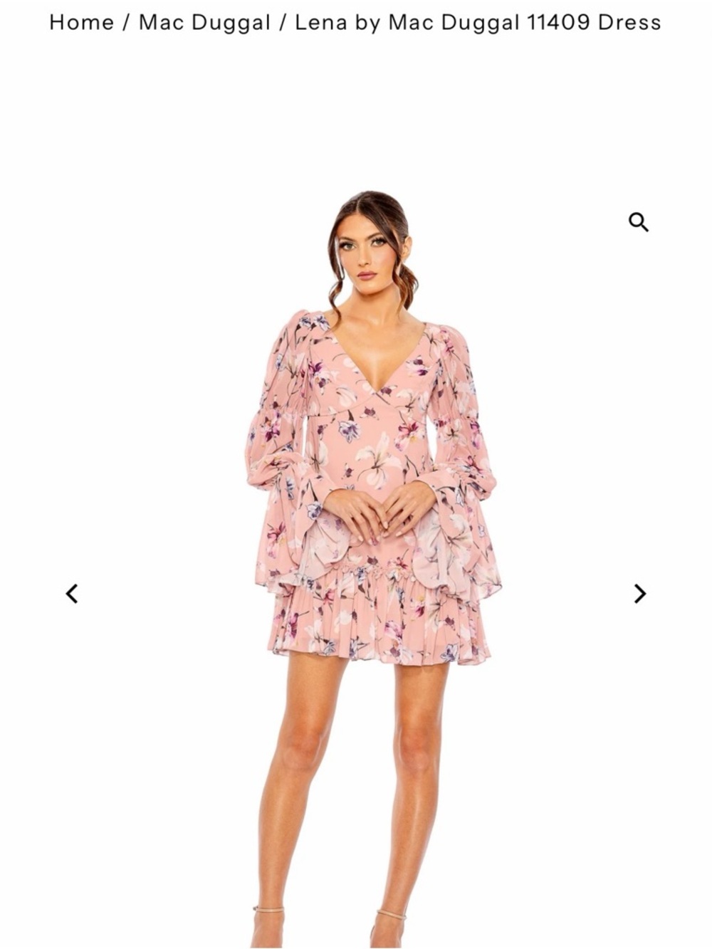 Mac Duggal Pink Floral V-Neck Tiered Ruffle Mini Dress